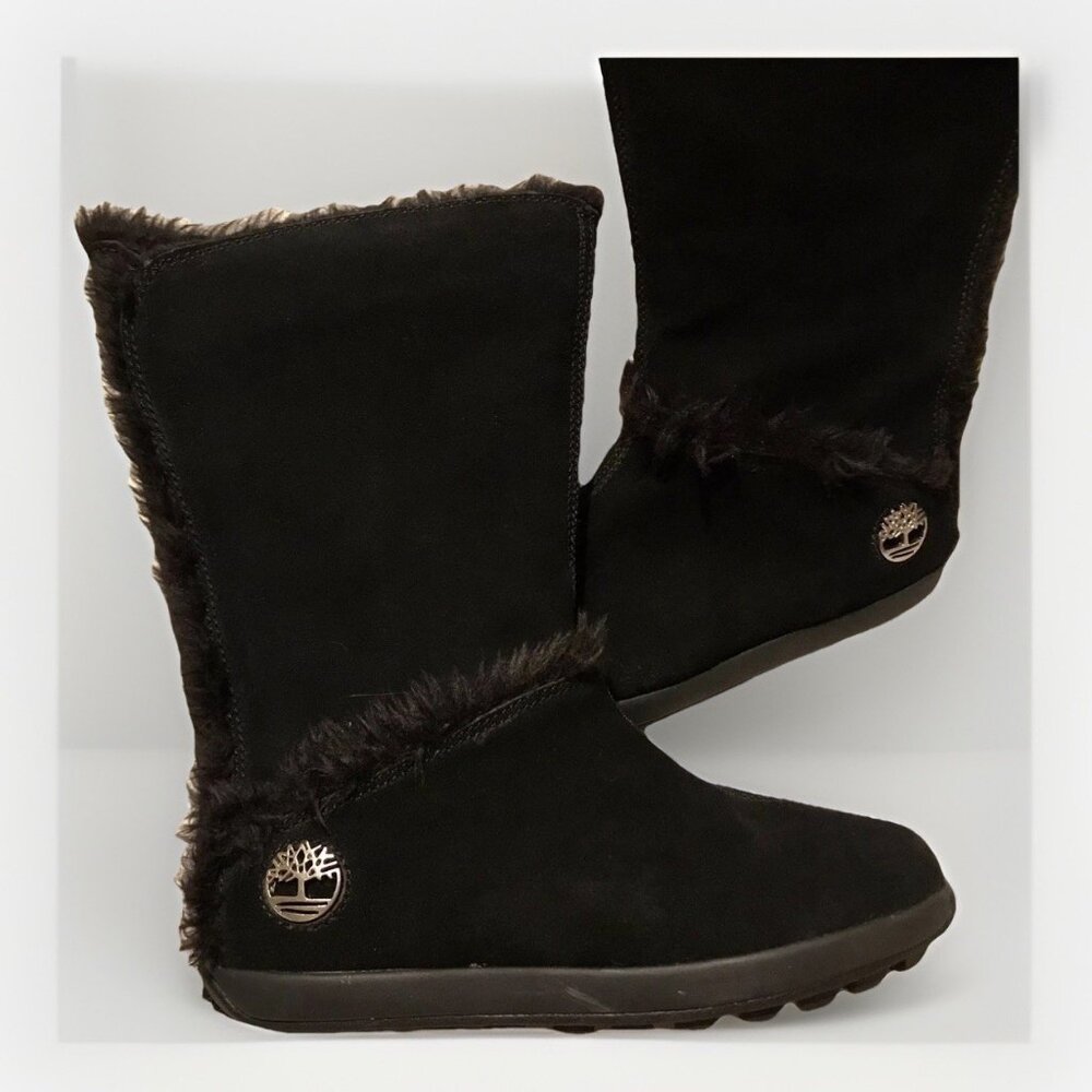 Women's sz 6.5 W Wide Timberland Mukluk Pull On Faux Fur Boots 61643 Black Suede